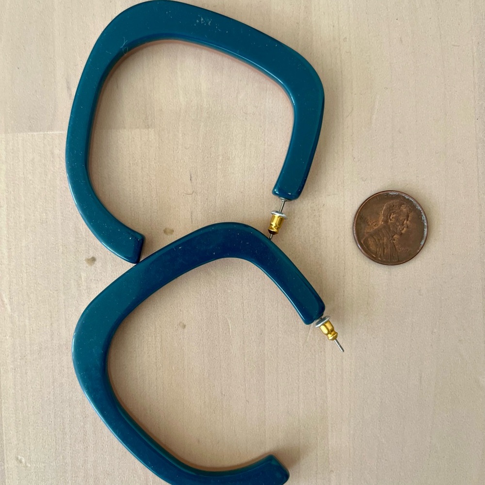 Rachel Comey Teal/Tan Two-Toned Geometric Hoop Earrings